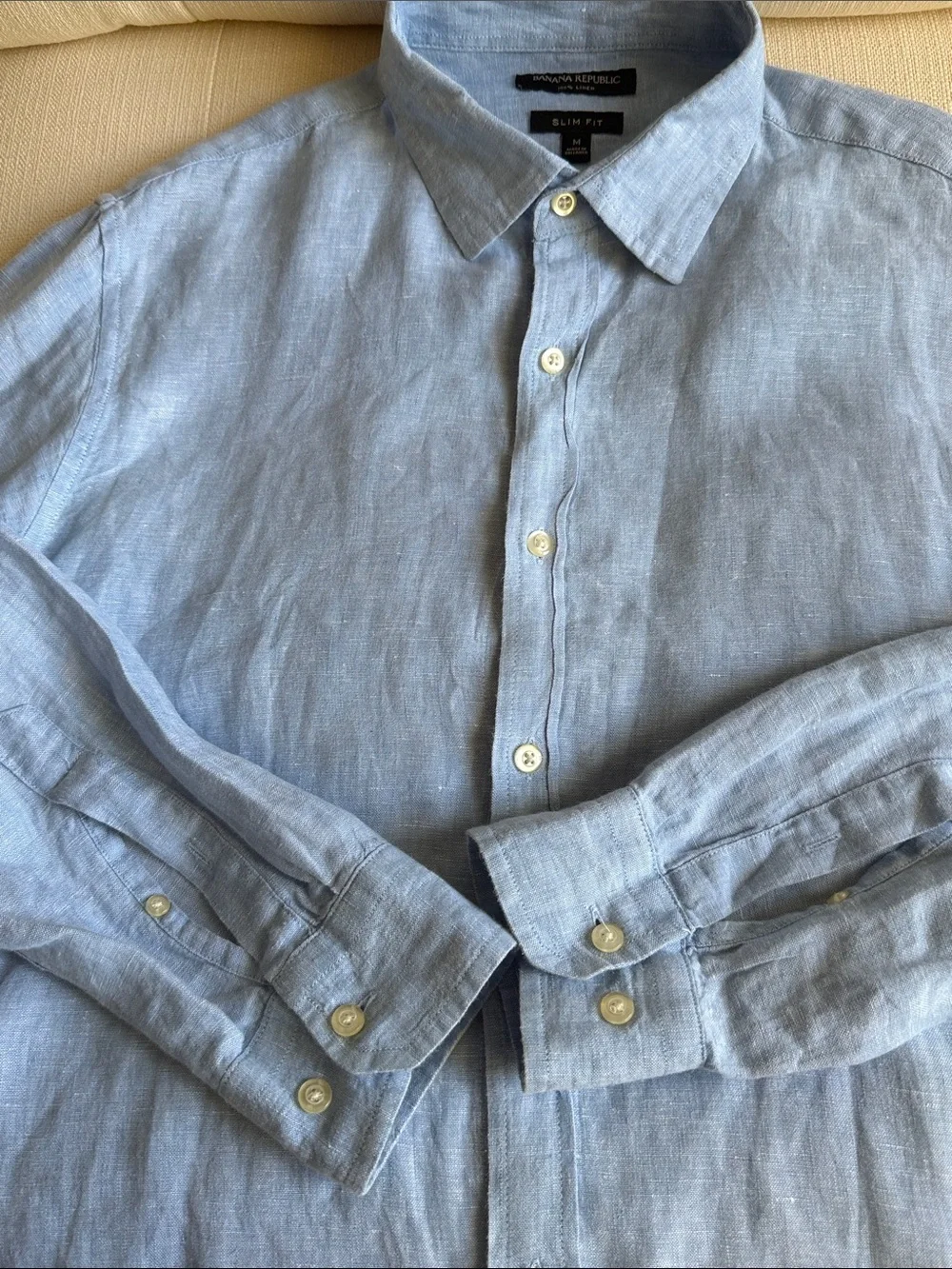 Banana Republic Blue Slim Fit Linen Long-Sleeve Button-Up Shirt Medium